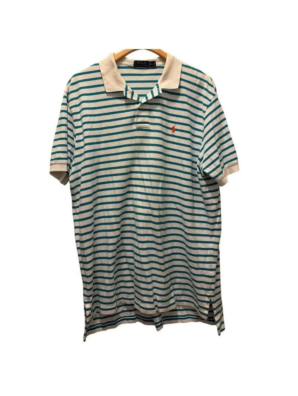 Polo Ralph Lauren Mens Polo Shirt Blue White Striped Cotton Short Sleeve Size XL